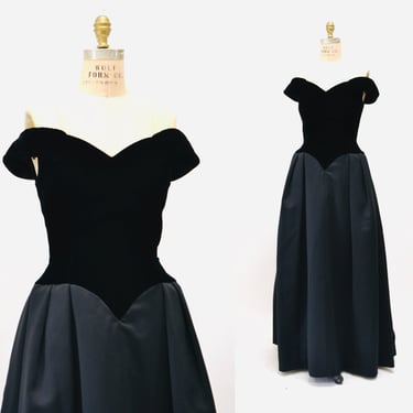 80s 90s Vintage Black Ball Gown Evening Gown Dress Size Small Medium Victor costa Crinoline Skirt// Vintage Black Ball Gown Dress Black tie 
