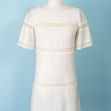 Amazing 1960s GAY GIBSON Off-White Dress with Sheer Lace Panels 