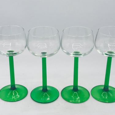 Lovely Vintage (4) Cristal D’Arques Durand Luminarc Green Stem Rhine Wine Glasses Arcoroc France 5 ounce 
