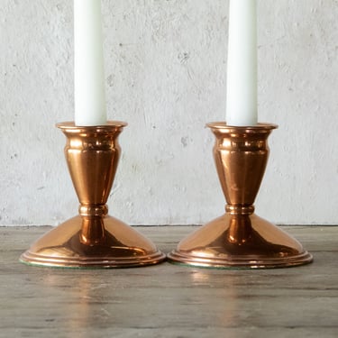 Pair of Copper Candlestick Holders, Vintage Candle Holders, Set of Two 3.5" Tall Taper Holders 