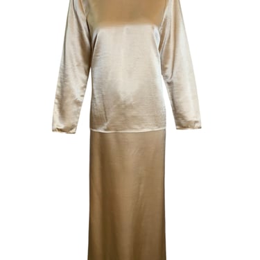 Geoffrey Beene Gold Silk Satin Monastic Blouse + Skirt Ensemble