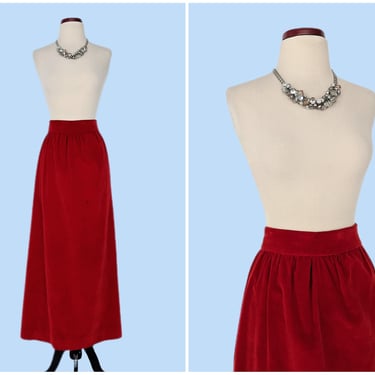 Vintage 1960s Red Velvet Maxi Skirt, Vintage 60s Full Length Evening Formal Skirt 