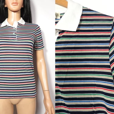 Vintage 80s Striped Polo Tshirt Size XS/S 