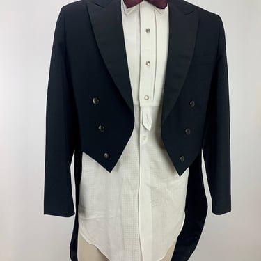 Classic 1960's Cut-Away TAILS TUXEDO Jacket - Quality Wool - Satin Notched Lapel - Completely Lined in Satin -Men's Size Medium - 40 Regular 