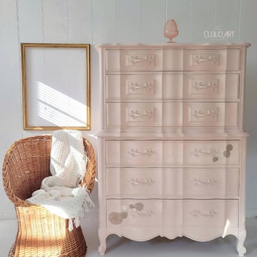FREE SHIP Vintage Thomasville French Provincial Pink Chest Dresser Limewashed Boho Modern Farmhouse Baby Girl Nursery Neutral Furniture by CloudArt