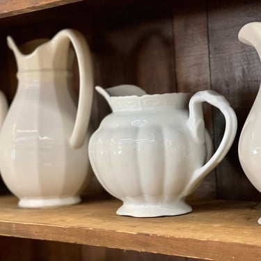 White Pitcher | White Pitchers | Ironstone Pitcher | Modern Farmhouse Decor | White Stoneware Pottery Vase Collectible Country Cottage 