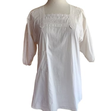 Vintage 70s Smock Tunic Top Embroidered White Cotton Fashion Mart Japan 