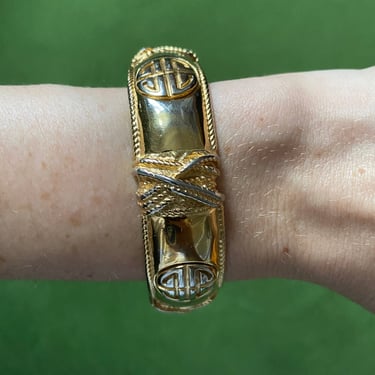 RESERVED Vintage Designer Givenchy Gold Logo Hinged Cuff Bracelet