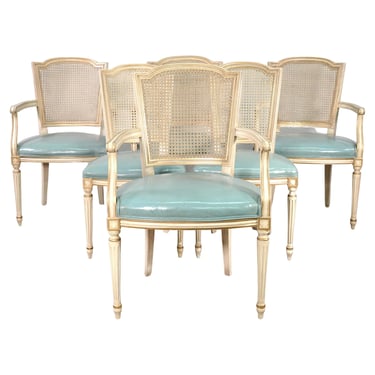 Set of 6 Louis XVI Style Painted Dining Chairs with Cane Backs 