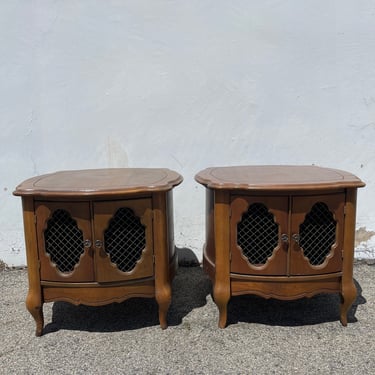 Pair of Antique Side Tables French Provincial Round Wood Bedside Vintage Bedroom Storage Hollywood Regency Rococo Baroque CUSTOM PAINT AVAIL 