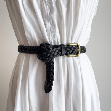 black braided leather belt 90s vintage woven black belt 