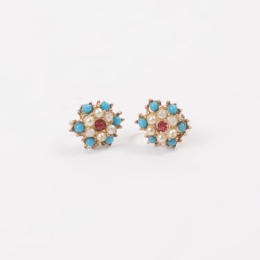 Vintage Floral Pearl Clip-On Earrings 