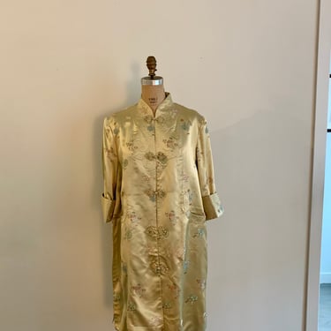 Peony Shanghai pale yellow silk robe-size M/L 
