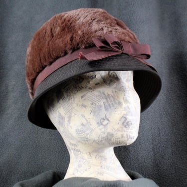 Fabulous Vintage Bubble Cloche Fuzzy Hat - La Rose Faux Fur Chocolate Hat - Vintage Winter Fashion - 21