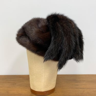 1950s Mink  Fur Hat with Tails | Lush and Shiny Dark Real Fur with 5 Tails 