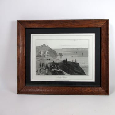 Torbay Devon 19th Century Fine Art Print Wood Framed Wall Art Antique Black & White Landscape Lithograph Original Drawing Torquay of England 