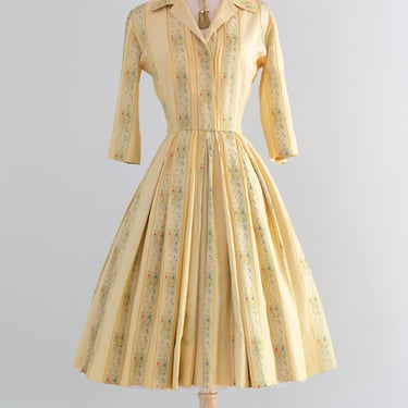 Impeccable 1950's Holly Hoelscher Silk Floral Print Shirt Waist Dress / Small