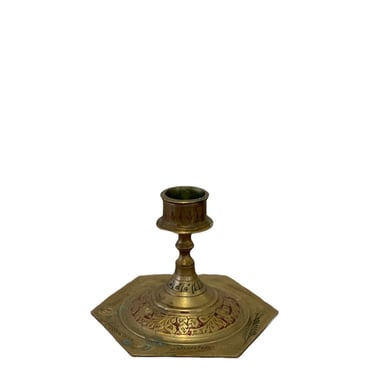 Vintage Detailed Metal Indian Candlestick Holder small red brass art rustic solid intricate petite artwork floral design 