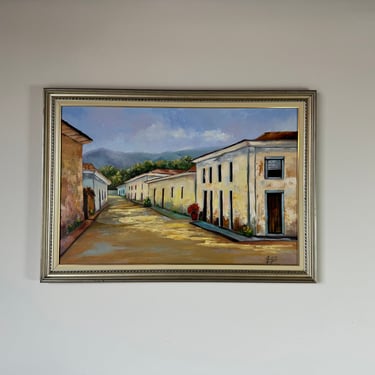 Vintage Ana Robelo Spanish Village  Oil On Canvas Painting 