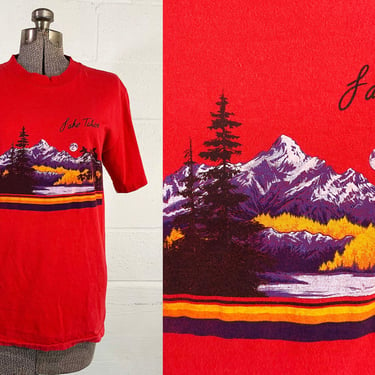 Vintage Lake Tahoe Souvenir T-Shirt 80s Hanes 1980s 1982 Single Stitch Short Sleeve Red Tee Hipster Shirt Unisex Medium 