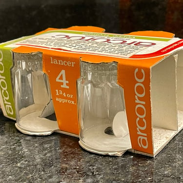 Arcoroc Shot Glasses Set of Four New in Box Made in France French Glassware Vintage Bar Crystal New Old Stock 