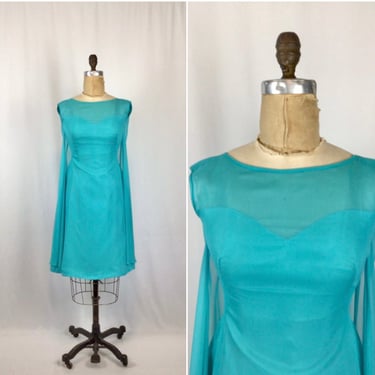 Vintage 60s dress | Vintage turquoise chiffon wiggle dress | 1960s Blue cocktail party dress 