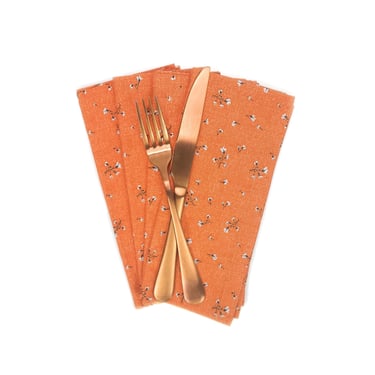 Orange Fall Floral Cotton Cloth Napkins 
