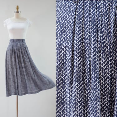 navy blue skirt | 80s 90s vintage blue white abstract geometric pattern dark academia flowy midi skirt 