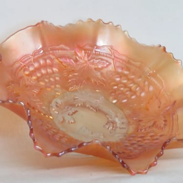 Northwood Grape and Cable Marigold Carnival Glass Ruffled Candy Dish Bowl 3361B