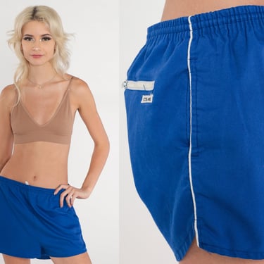 Blue Gym Shorts 80s Running Shorts Retro High Waisted Plain Jogging Drawstring Waist Hot Pants Workout Short Shorts Vintage 1980s Large L 