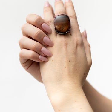 Oxidized Sterling Silver and Tiger's Eye Adjustable Ring