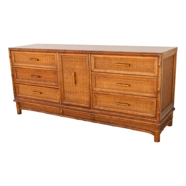 Faux Bamboo and Woven Rattan Dresser Credenza by American of Martinsville 
