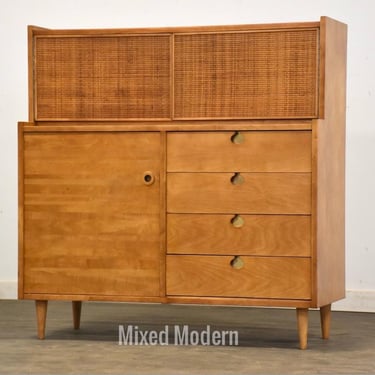 Refinished Edmond Spence Maple and Cane Tall Dresser 