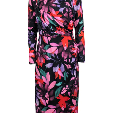 Alexia Admor - Black w/ Purple, Red, & Multi Color Floral Print Dress Sz M