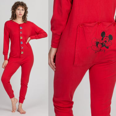 90s Mickey Mouse Days Of The Week Pajama Onesie - Medium | Vintage Retro Disney Button Up Sleepwear Jumpsuit 