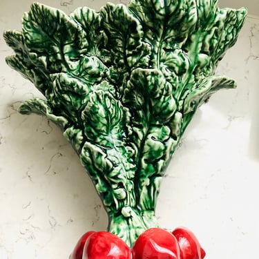 RARE Vintage Bordallo Pinheiro Majolica Red Radish/Turnip/Beet Leaf Vase Made in Portugal Caldas da Rainha by LeChalet