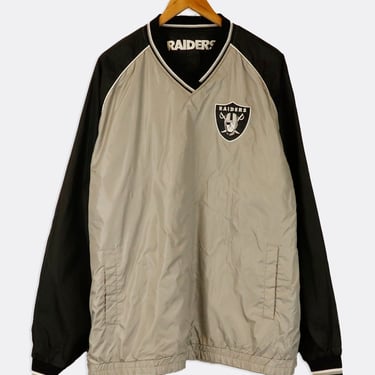Vintage NFL Los Angeles Raiders Pullover Warm Up Jacket Reversable Embroidered Outerwear