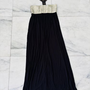 VTG Authentic Icon Dress Black Gold Cleopatra Embellished Long Knit Women Large NWT 