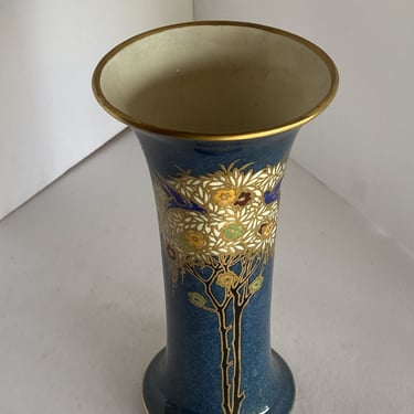 Gold Leaf Art Nouveau Ceramic Spill Vase by Royal Worcester 