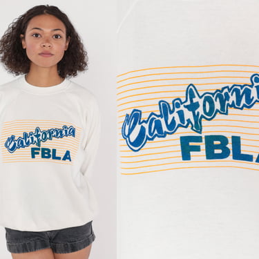 California FBLA Sweatshirt 90s Future Business Leaders of America Graphic Shirt Pullover Crewneck White Raglan Sleeve Vintage 1990s Large L 