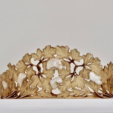 Art Nouveau Carved Horn Tiara Gingko Pearls Signed, Bridal Headpiece, Antique Naturalistic Foliate Motif Headdress, Art Nouveau Horn Jewelry 
