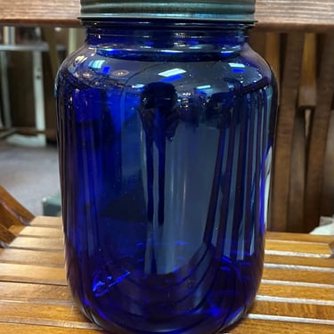 Vintage XLarge Cobalt Blue Glass Noxzema Jar 