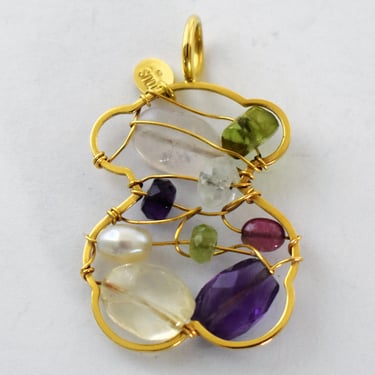 Vintage Tous 18k gemstone bear pendant, 750 yellow gold | Betsey's
