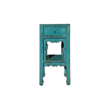 Distressed Gloss Teal Blue Pedestal Stand Side Table Chest ws4449E 