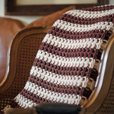 Vintage 1960s Multi Color Stripe Crochet Throw Blanket | Afghan 