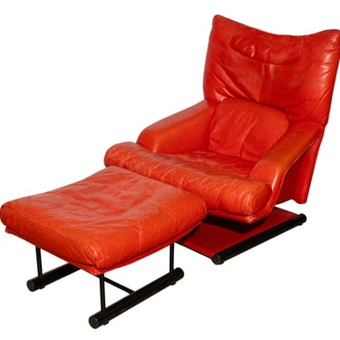 Rolf Benz x Cy Mann Red Leather Armchair & Ottoman