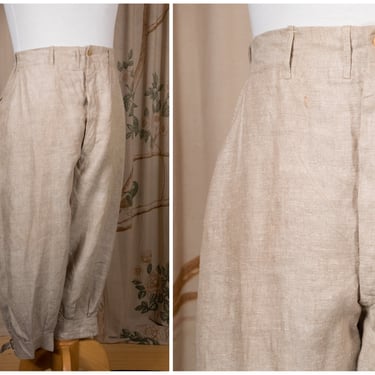 1910s Plus Fours - RARE Antique 10s/1920s Flax Linen Knickers with Buckle Cuffs 38” Waist 