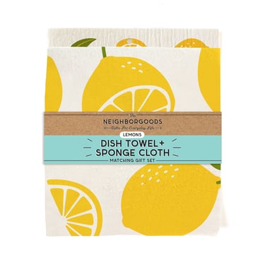 Lemon Dish Towel + Sponge Cloth Gift Set