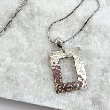 Paolo Romeo Italian Made Sterling Silver Hammered Silver Vintage Rectangular Pendant Chain Necklace - 24