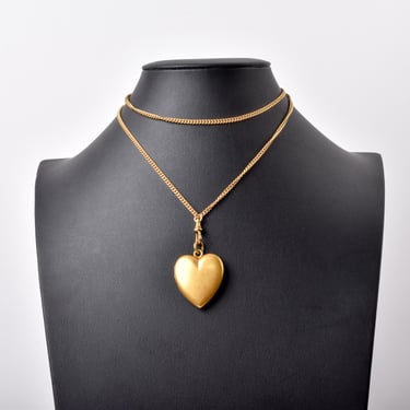 8K Gold Curb Chain with Gold Filled Heart Locket, Victorian Style Watch Chain with Wightman & Hough Gold Heart Locket, 26 3/4